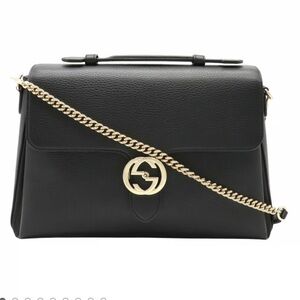 Authentic Gucci Black Calfskin Leather GG Interlocking Crossbody Bag Purse